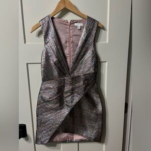 Topshop Iridescent Metallic Mini Dress in Pink and Silver